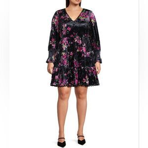 Sugarlips Tiered Babydoll Dress Plus Size 3X Black Floral Velvet Whimsigoth Goth